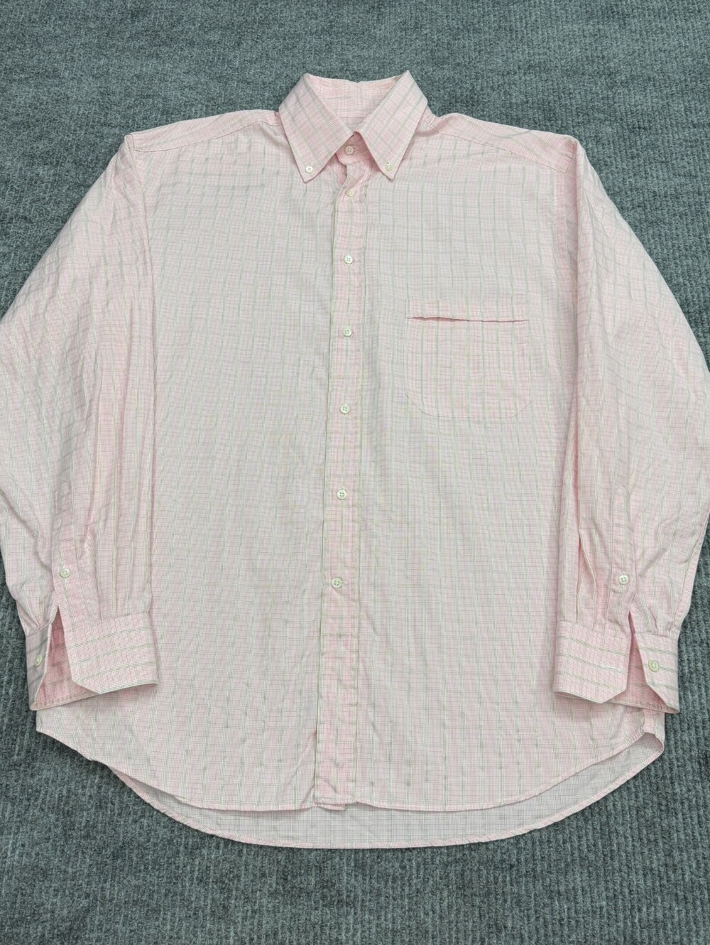 Canali Button Down Shirt Men 43-17 Pink Green Windowpane Plaid Long Sleeve Italy